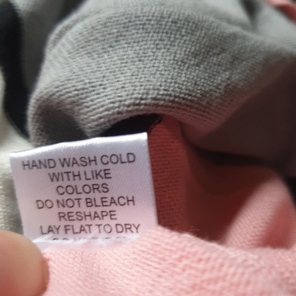 NY Collection Pink & Grey Strip Short Sleeve Asymmetrical Sweater Poncho Sz Md - Picture 14 of 15